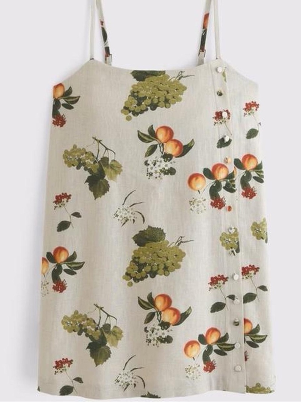 NWT Abercrombie & Fitch Linen Button Skort Mini Dress in Tan Fruit Pattern - L - Picture 2 of 8